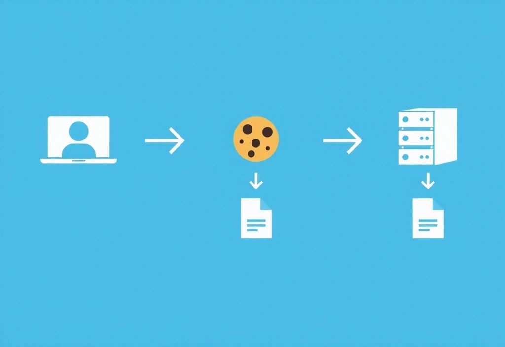 Visual representation of how cookies work on websites, showing data flow between user device and web server